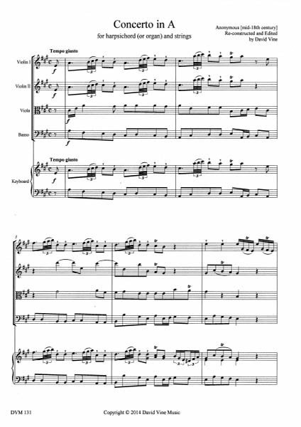 Concerto in A for Harpsichord (or Organ) and Strings (Anon.)